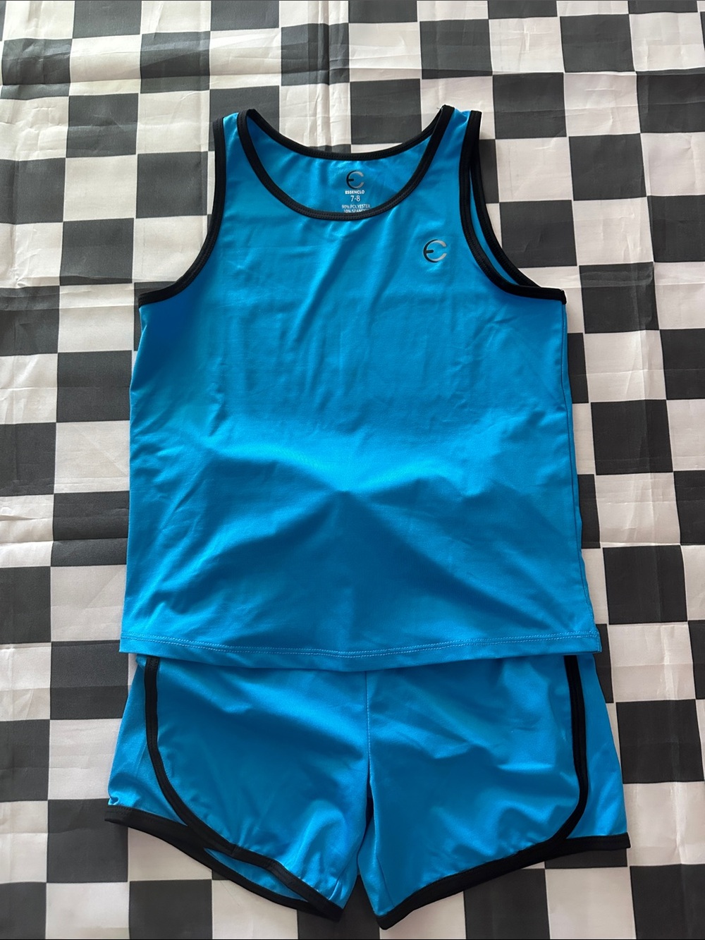 Boys NWOT Blue Athletic Sports Tank & Shorts Matching Set with Black Trim 7-8